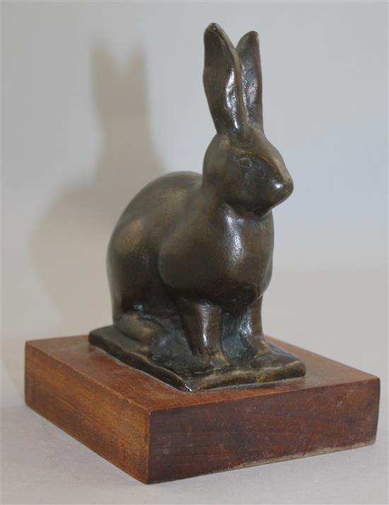 Gunnar Nilsson (Swedish, 1904-1995). A patinated bronze model of a seated hare, 6in.